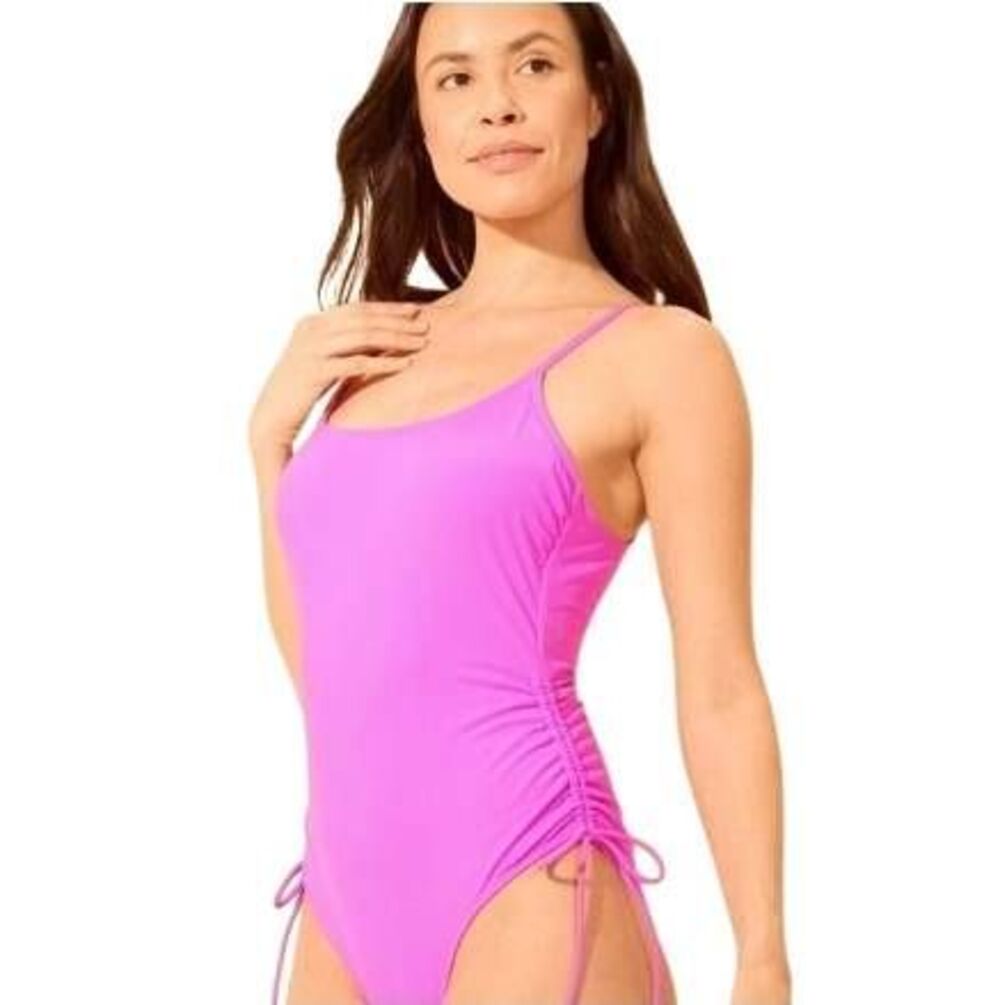NWT Shade & Shore Pink Ruched One-Piece Swimsuit Size L (12-14)